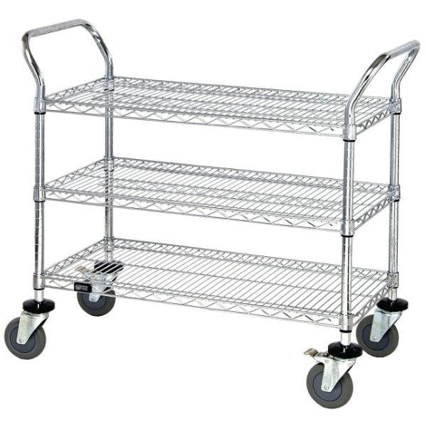 Quantum Storage Systems Wire Mobile Utility Cart Chrome 24wx36lx37-1/2h Inch
