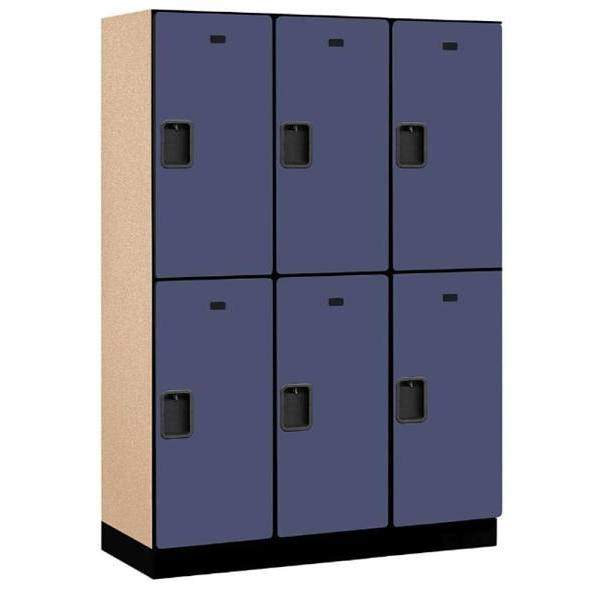 Salsbury Industries 18" Wide Double Tier Wood Locker, 3 Wide, 18" Deep, Blue