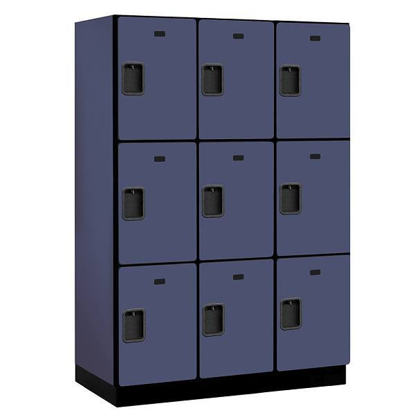 Salsbury Industries 18" Wide Triple Tier Wood Locker, 3 Wide, 21" Deep, Blue