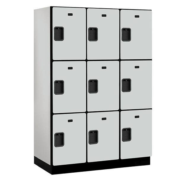 Salsbury Industries 18" Wide Triple Tier Wood Locker, 3 Wide, 21" Deep, Gray