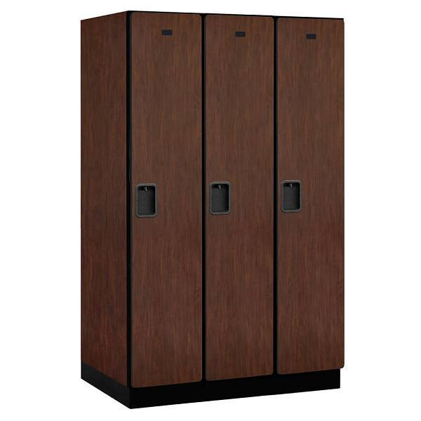 Salsbury Industries 15" Wide Single Tier, 3 Wide Wood Lockers, 24" Deep-Mahogany