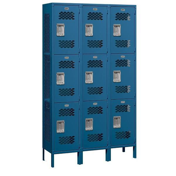 Salsbury Industries 45 Inch Wide Triple Tier Vented Metal Lockers, Blue