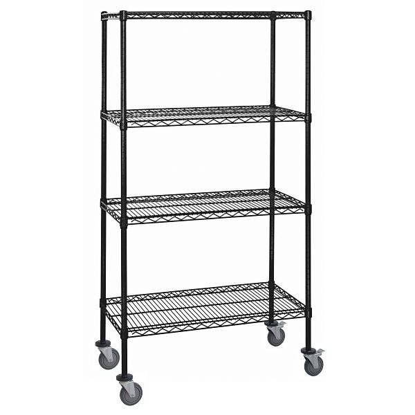 Quantum Storage Systems 4-Wire Shelf Mobile Cart, 60"W X 18"D X 80"H, Black