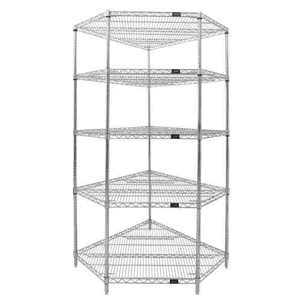 Quantum Storage Systems 5-Shelf Corner Wire Shelving Unit, 24"X42"X74", Chrome