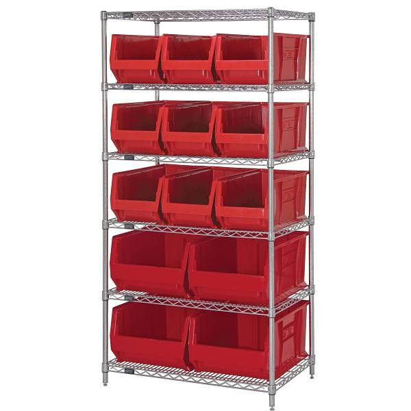 Quantum Storage Systems Wire Shelf Unit With 10 Red Hulk Container, 24x36x74