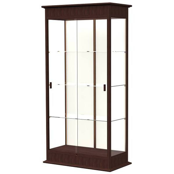 Ghent Waddell Varsity Lighted Espresso Oak Case  W/Sliding Door/Plaque Fab Back