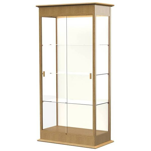 Ghent Waddell Varsity Lighted Carmel Oak Case  W/Sliding Door/Plaque Fabric Back