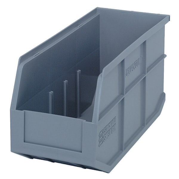 Quantum Storage Systems Stackable Shelf Bin, 14" X 6" X 7", Gray, Case Of 6