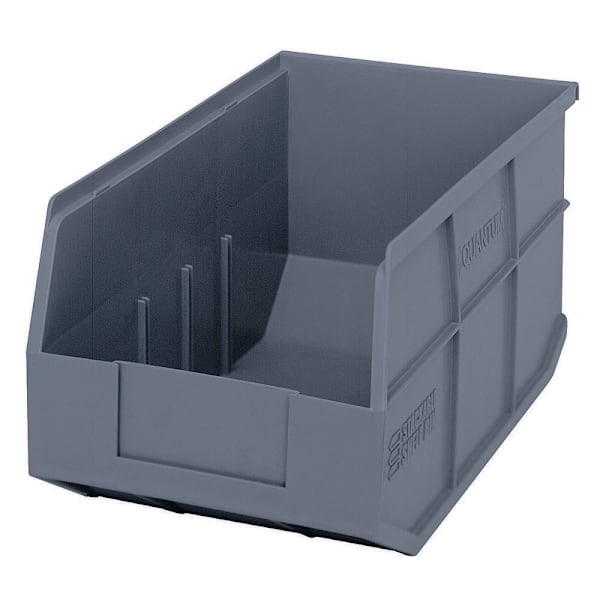 Quantum Storage Systems Stackable Shelf Bin, 14" X 8-1/4" X 7", Gray, Case Of 12