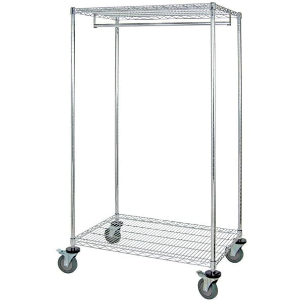 Quantum Storage Systems Mobile Wire Garment Rack With 2 Shelves, 24" X 36" X 69"