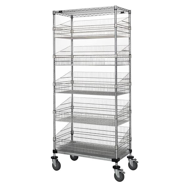 Quantum Storage Systems Mobile 5 Wire Basket Unit With 2 Shelves, 24"X48"X80"