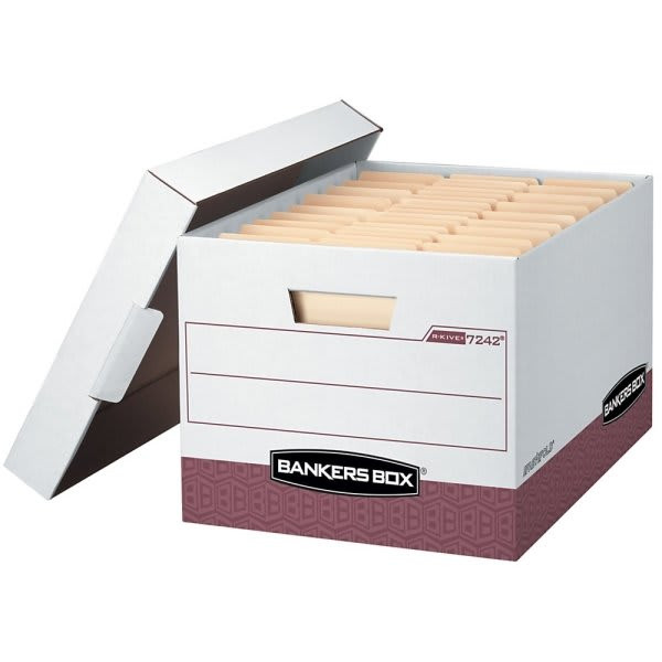 Bankers Box R-Kive White/Red 60% Recycled Storage Box, Case Of 12