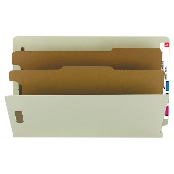 Smead Gray/Green 2-Divider End Tab Classification Folder, Package Of 10