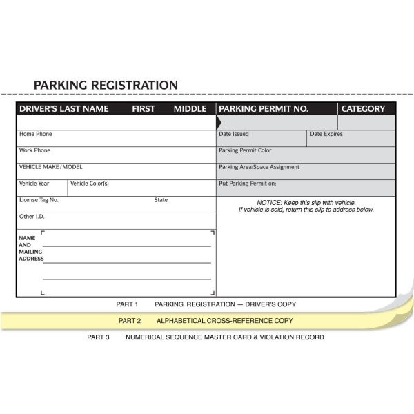 Parking Registration System, Three Part, 8 X 5, Package Of 100