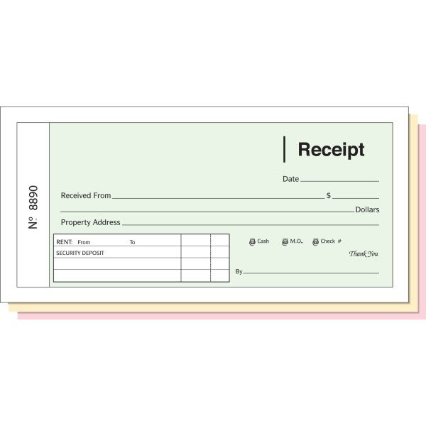 Rent Receipt Book Triplicate In Green With Imprint
