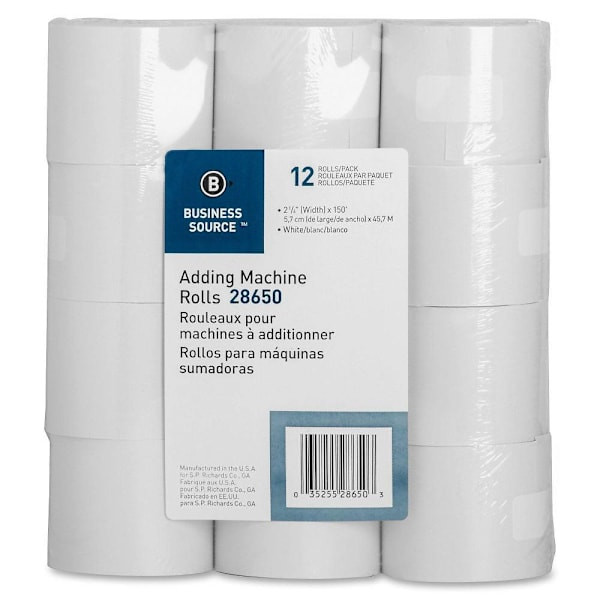 Business Source 1-Ply Bond Paper Roll 2.25" X 150 Ft White Package Of 12