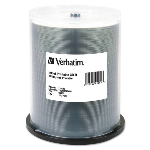 Verbatim Cd-R Printable Recordable Disc 700 Mb 52x Spindle White Package Of 100