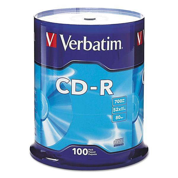 Verbatim Cd-R Recordable Disc 700 Mb/80 Min 52x Spindle Silver Package Of 100