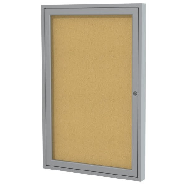 Ghent 1 Door Enclosed Natural Cork Bulletin Board With Satin Frame, 24"H X 18"W