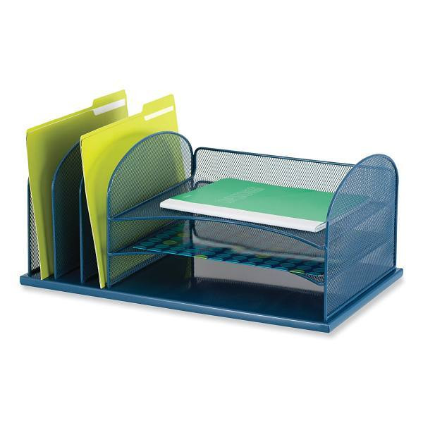 Safco Onyx Desk Organizer With 3 Horizontal And 3 Vertical Sections, Blue