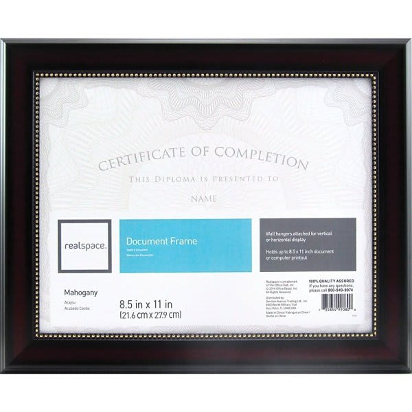Realspace Mahogany Harrison Photo/Document Frame, 8-1/2" X 11"