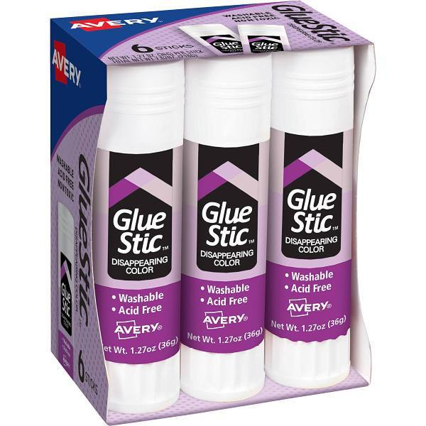 Avery Washable Glue Stic Disappearing Purple 1.27 Oz Package Of 6