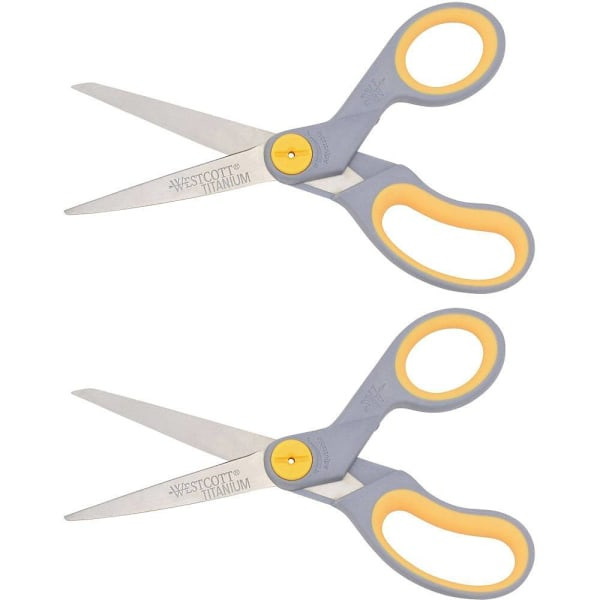 Westcott 8" Titanium Bonded Scissors Gray/Yellow Package Of 2