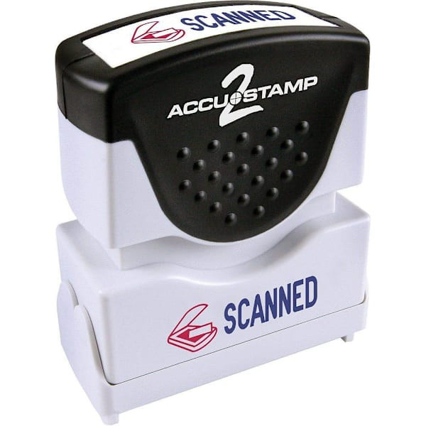Cosco Accu-Stamp2 Pre-Ink "Scanned" Stamp Red And Blue Ink
