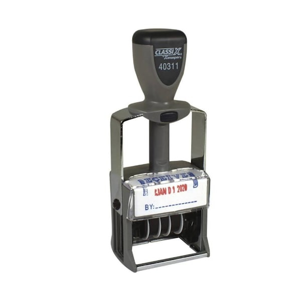 Xstamper Self-Inking Heavy-Duty Message And Date Stamp Red And Blue Ink