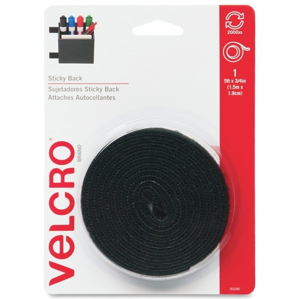 Velcro Brand Sticky Back Tape Roll, 3/4" X 5', Black