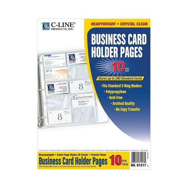 C-Line Business Card Binder Pages For 2x3.5 Cards Clear Package Of 10