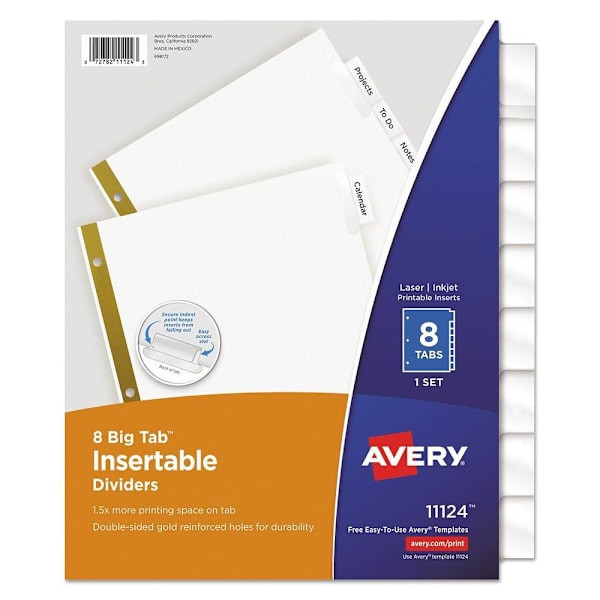 Avery Big Tab Dividers Double-Sided Gold Edge White Clear Tabs Package Of 8