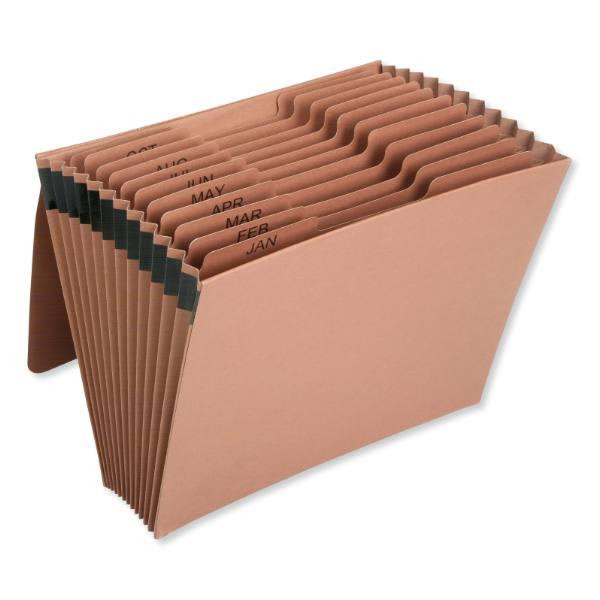 Skilcraft Expanding File Jan-Dec, 9, 1/12-Cut Tab, Letter, Brown, Elastic Cord