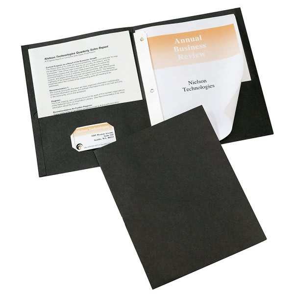 Avery Black 2-Pocket Letter Size Folder With Fastener, Package Of 25