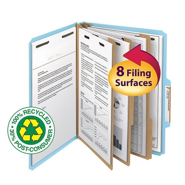 Smead Blue 3-Divider Letter Size Pressboard Classification Folder, Pack Of 10