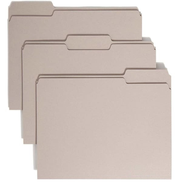 Smead Colored 1/3 Tab Letter File Folder 8.5" X 11" Gray Package Of 100