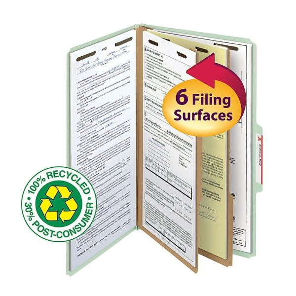 Smead Green/gray 2-Divider Legal Size Classification Folder, Package Of 10
