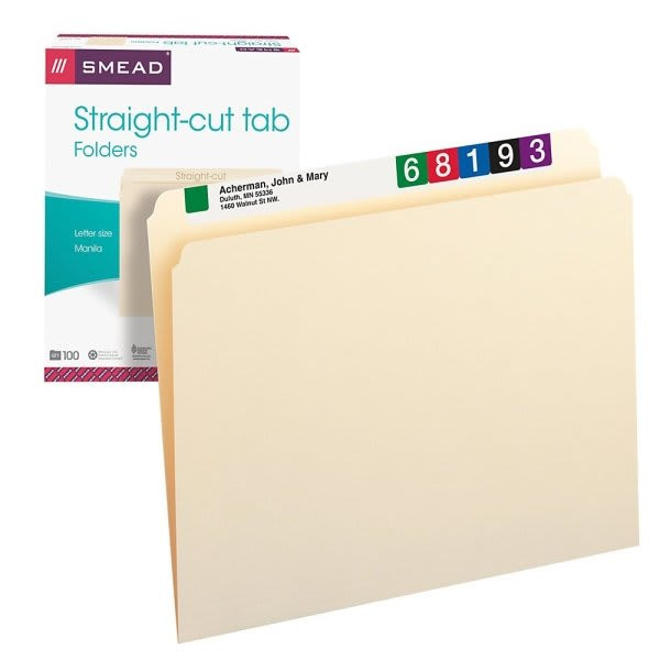 Smead Manila Straight-Cut File Folder, Package Of 100