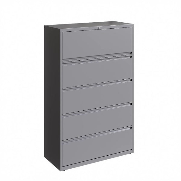 Hirsh Arctic Silver 5-Drawer Lateral File, 42 " W, W/ Binder Storage & Shelf