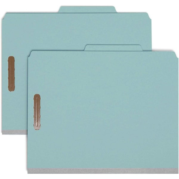 Smead 2/5 Tab Letter Classification Folder 8.5"X 11" Blue Package Of 10