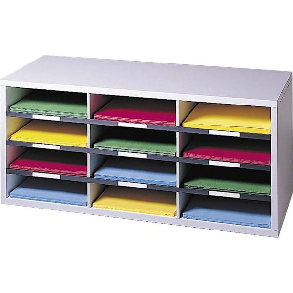 Fellowes 12-Compartment Literature Organizer 12.94" X 29" X 11.88" Dove Gray