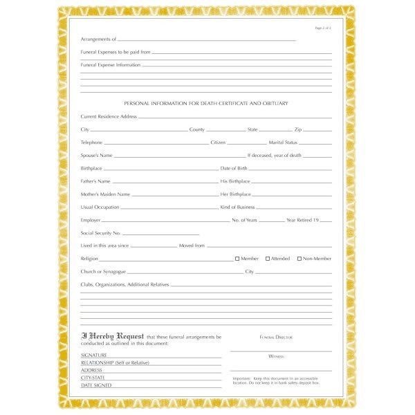 3-Part Pre-Need Forms Package Of 100