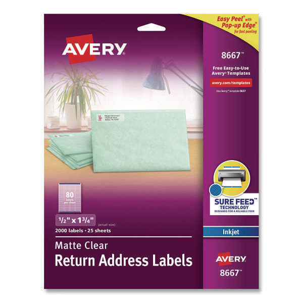 Avery Matte Clear Mail Label-Sure Feed Tech Inkjet Printer .5x1.75 Package Of 25