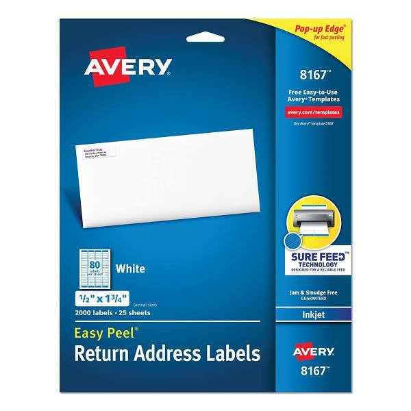 Avery Peel White Addres Label-Sure Feed Tech Inkjet Printr .5x1.75 Package Of 25