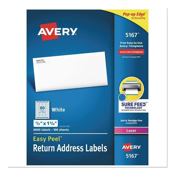 Avery Peel White Address Label-Sure Feed Tech Laser Prntr .5x1.75 Package Of 100
