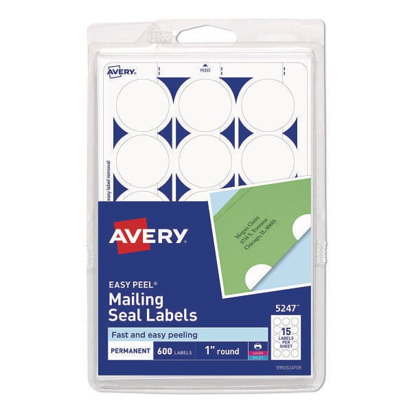 Avery Printable Mailing Seals 1" Dia White Package Of 40