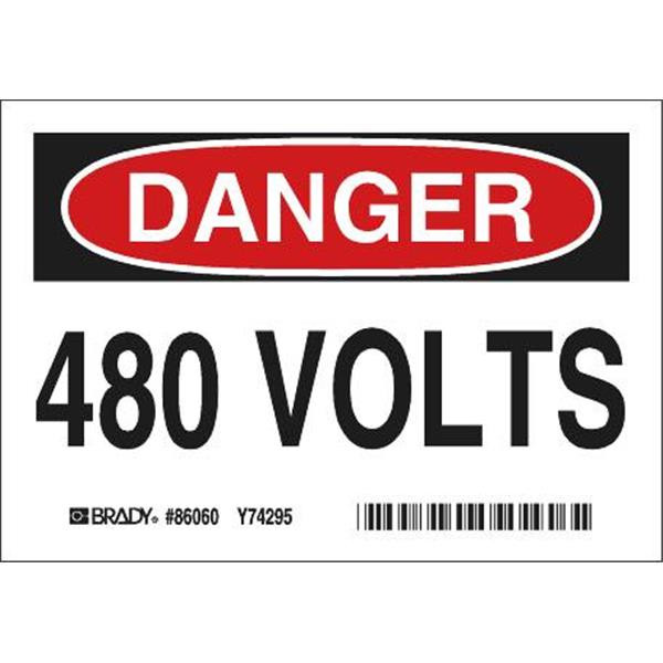 Brady Danger 480 Volts 3.5"H X 5"W Label Black/Red On White, Pack Of 5