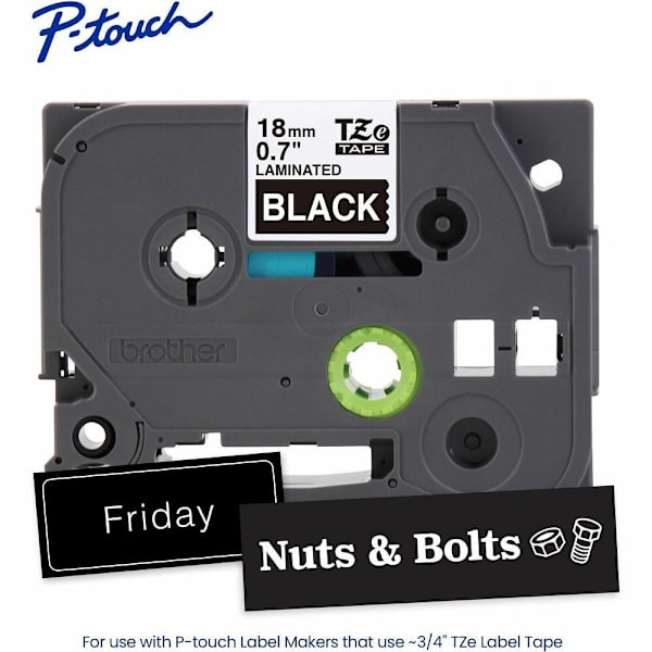 Brother Genuine P-Touch Tze345 Label Tape White Print On Black Laminated 18mmx8m