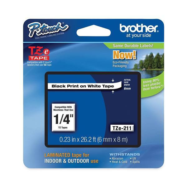 Brother Tze Standard Adhesive Laminated Labeling Tape 0.23"X26.2 Ft Black/White