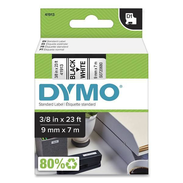 DYMO D1 High-Performance Polyester Removable Label Tape .37"X23 Ft Black/White